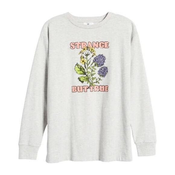 bp Tops - BP. Strange But True Long Sleeve Organic Cotton Blend Graphic Tee